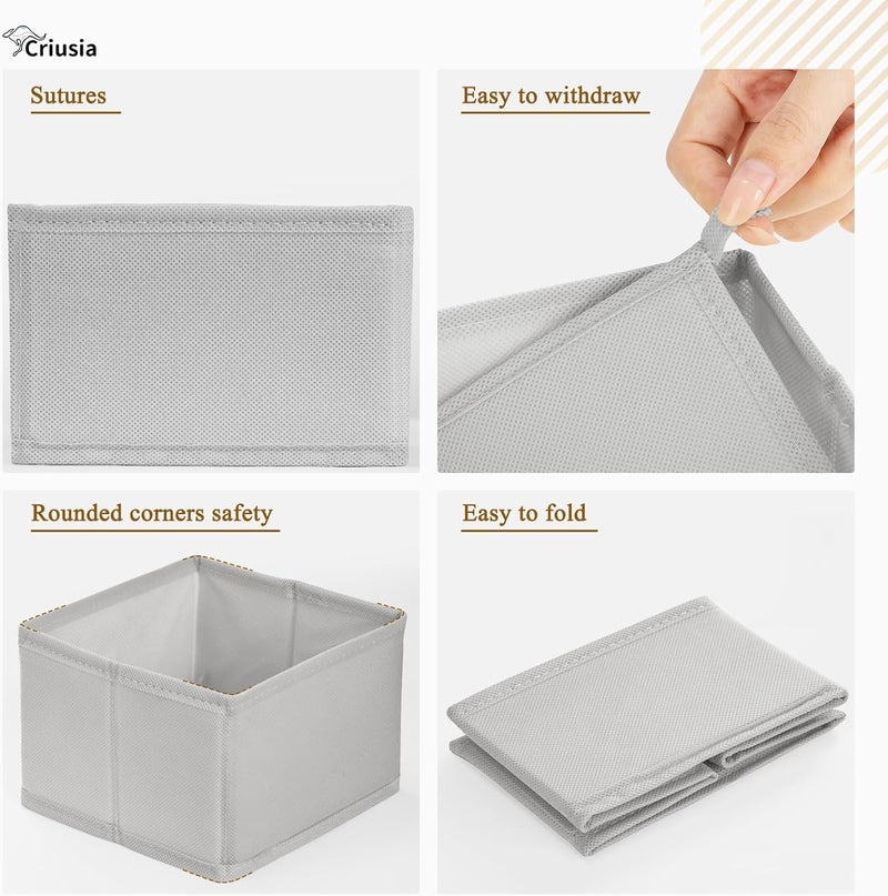 Criusia 15 Pack Drawer Organizer for Clothes, Foldable Dresser Dividers with 3 Sizes, Fabric Storage Bins – Gray - Image 4